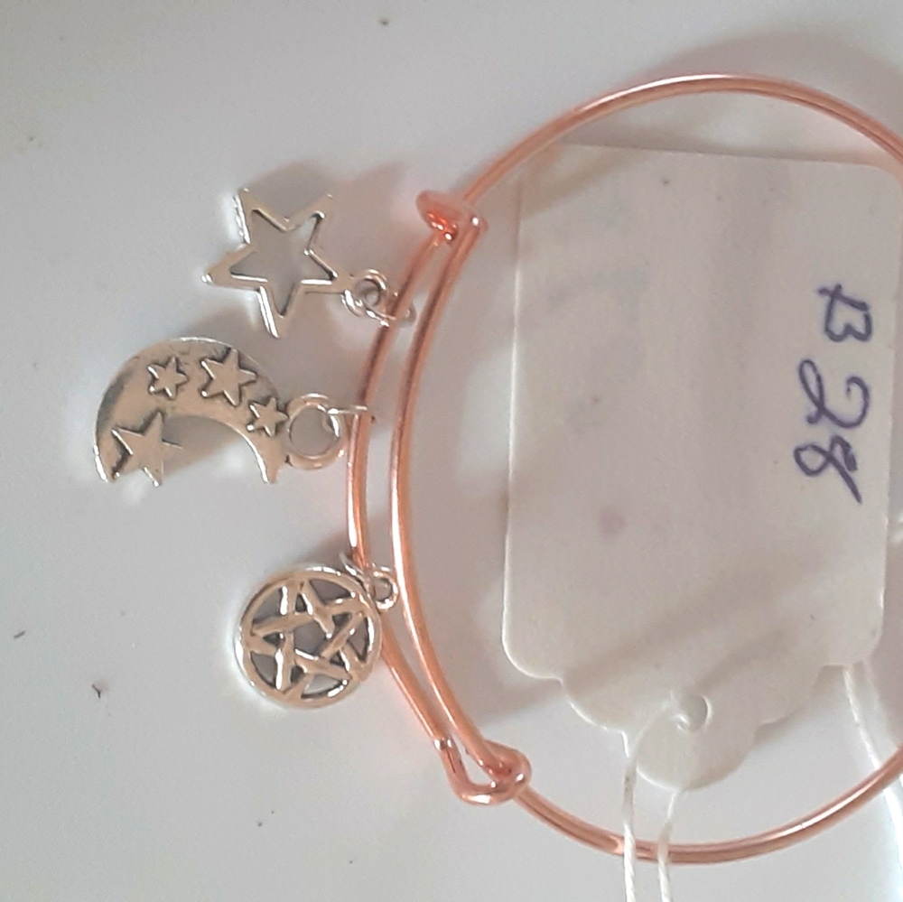 Adjustable bangle bracelet with charms